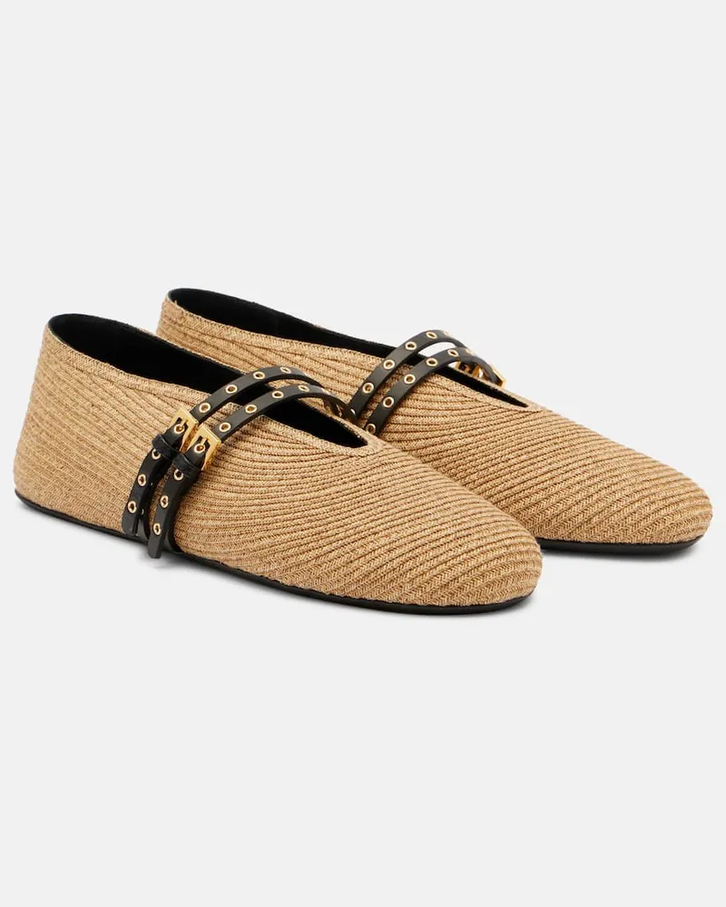 Alaïa Alaïa Mary-Jane-Ballerinas aus Stroh mit Leder Beige