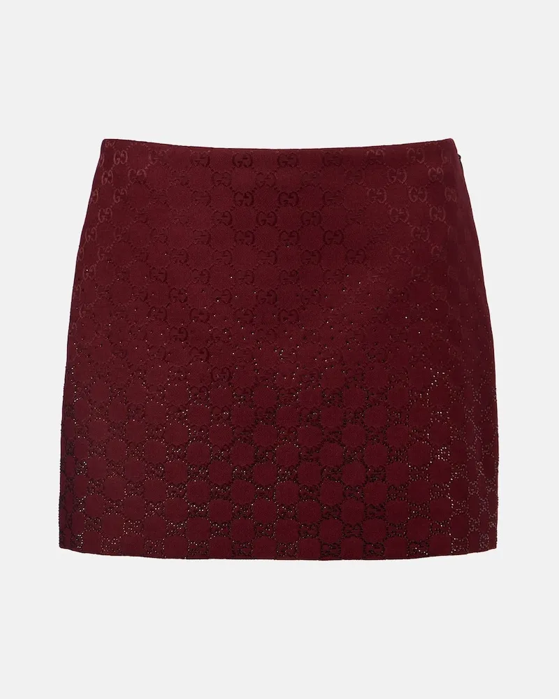 Gucci Minirock GG aus Canvas mit Kristallen Burgunderrot