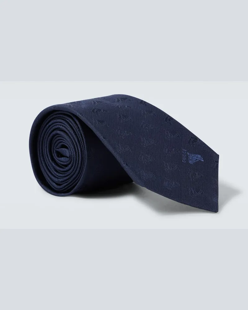 Gucci Bestickte Krawatte aus Seiden-Jacquard Blau