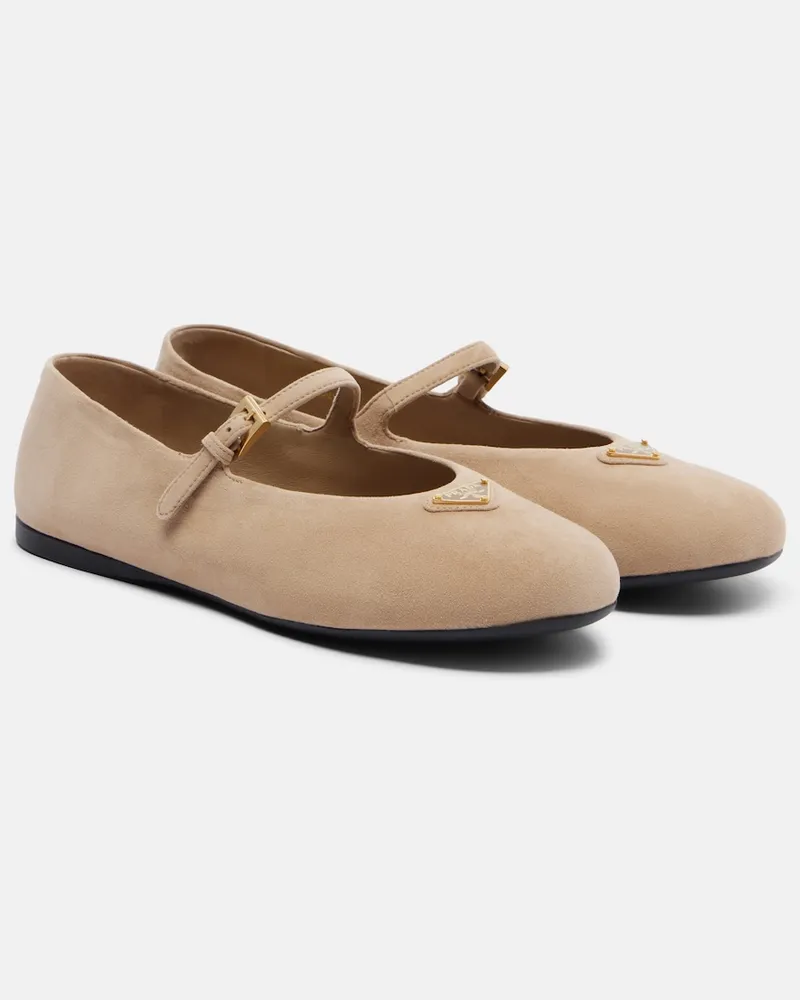 Prada Mary-Jane-Ballerinas aus Veloursleder Beige