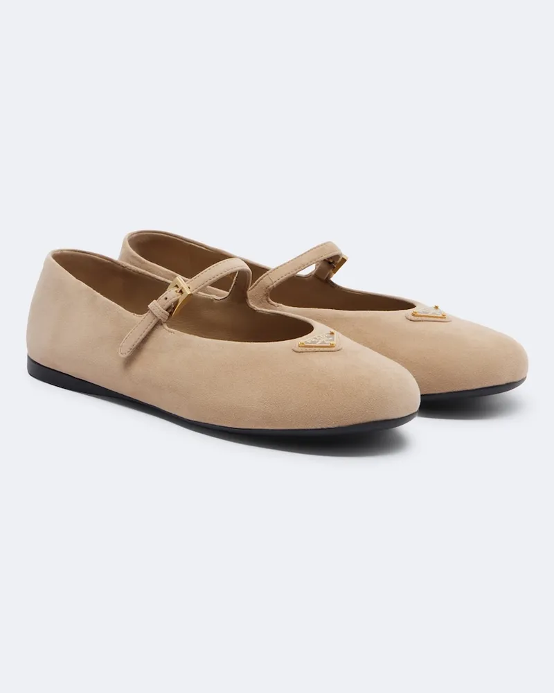 Prada Mary-Jane-Ballerinas aus Veloursleder Beige
