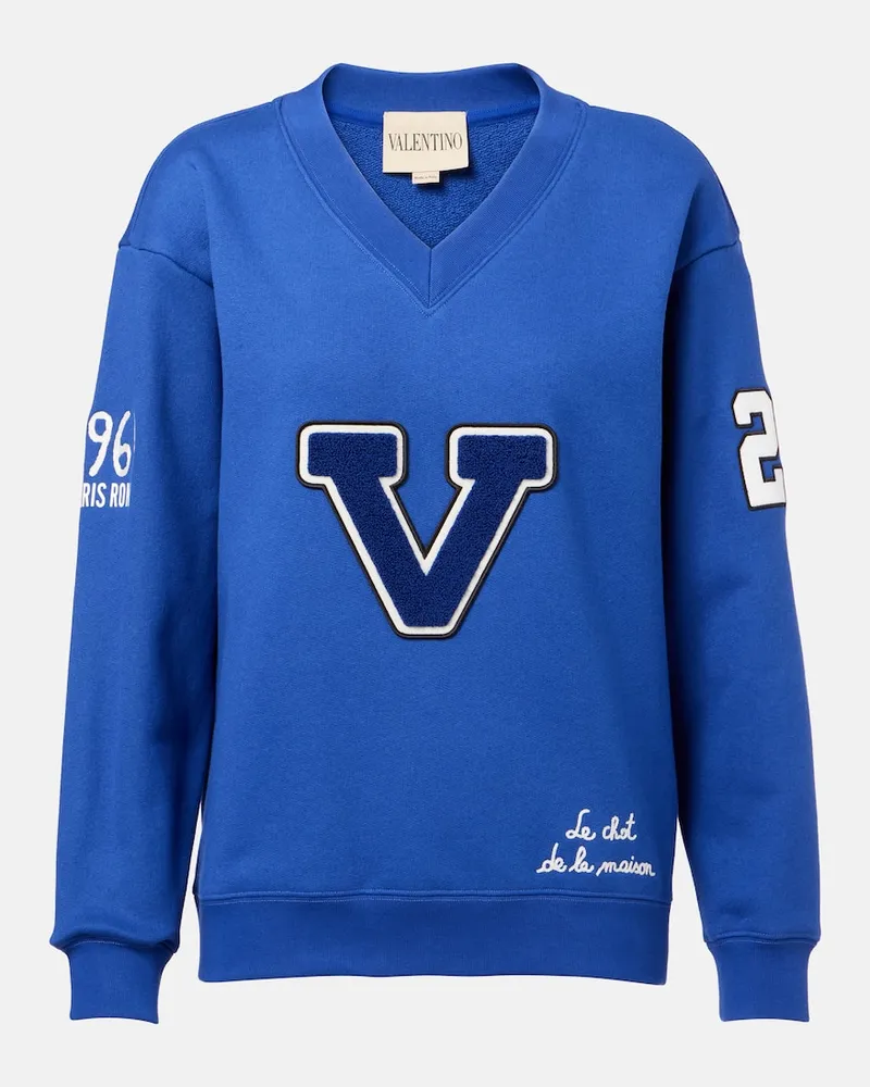 Valentino Garavani Besticktes Sweatshirt aus Baumwoll-Jersey Blau