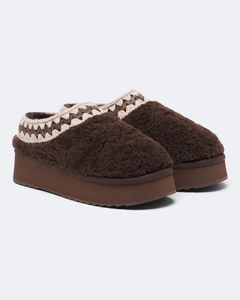 Mou Plateau-Mules aus Shearling Braun