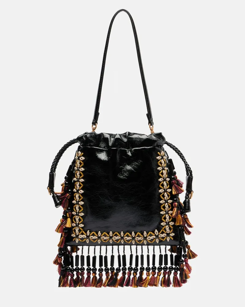Etro Bucket Bag Kalispera Medium aus Leder Schwarz