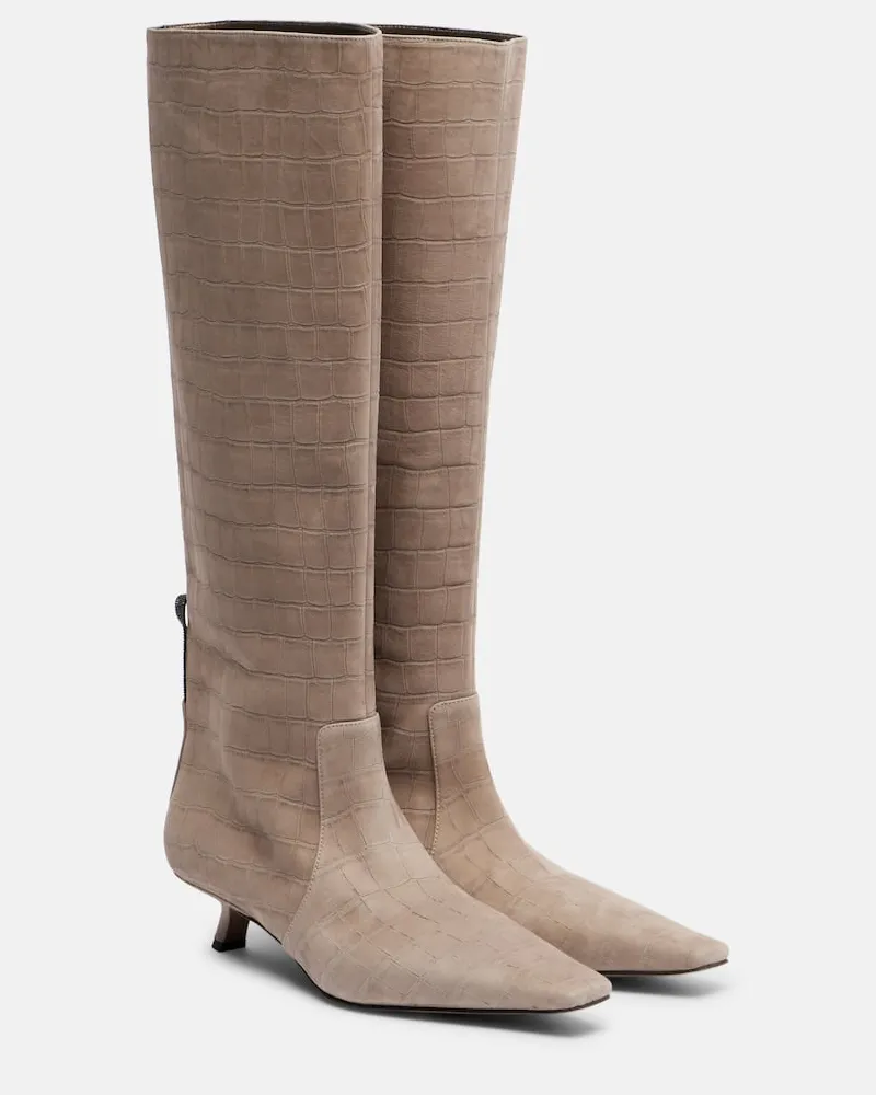 Brunello Cucinelli Stiefel Monili aus Veloursleder Beige