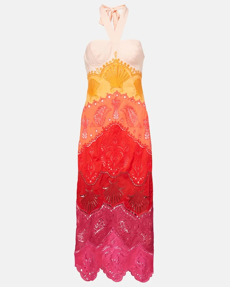 FARM Rio Bedrucktes Midikleid aus Baumwolle und Leinen Orange