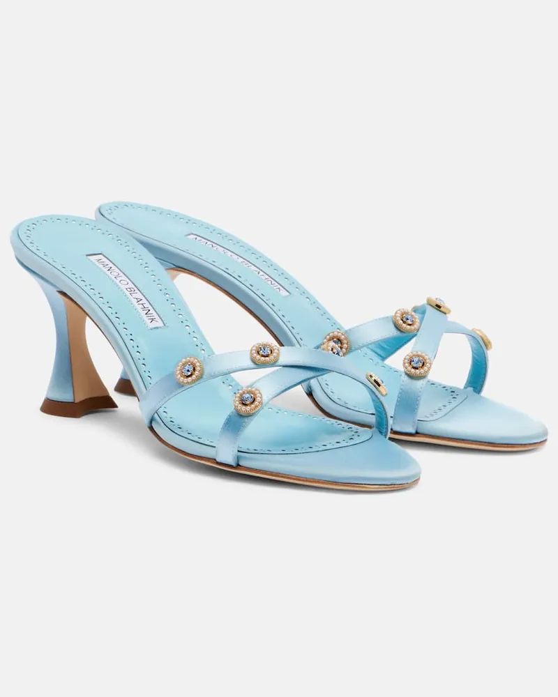 Manolo Blahnik Verzierte Sandalen Pyrenea aus Satin Blau