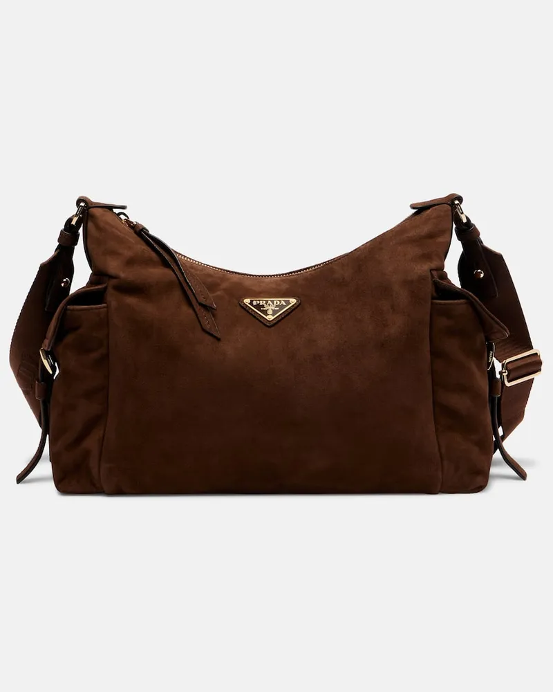Prada Schultertasche Prada Explore Large aus Veloursleder Braun