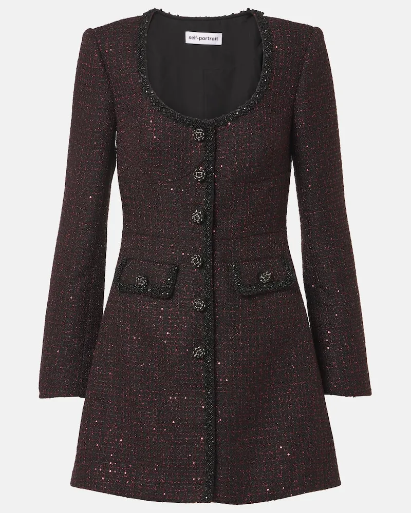 Self-Portrait Minikleid aus Tweed mit Pailletten Schwarz