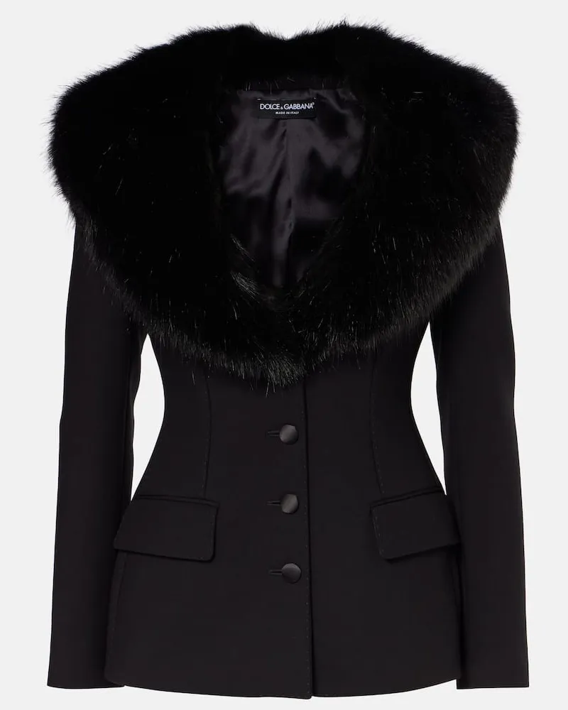 Dolce & Gabbana Blazer aus einem Wollgemisch mit Faux Fur Schwarz