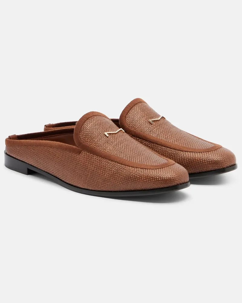 Max Mara Slippers Amito aus Raffiabast mit Leder Braun