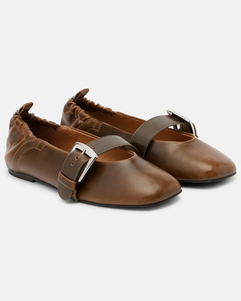Ganni Mary-Jane-Ballerinas Butterfly Braun