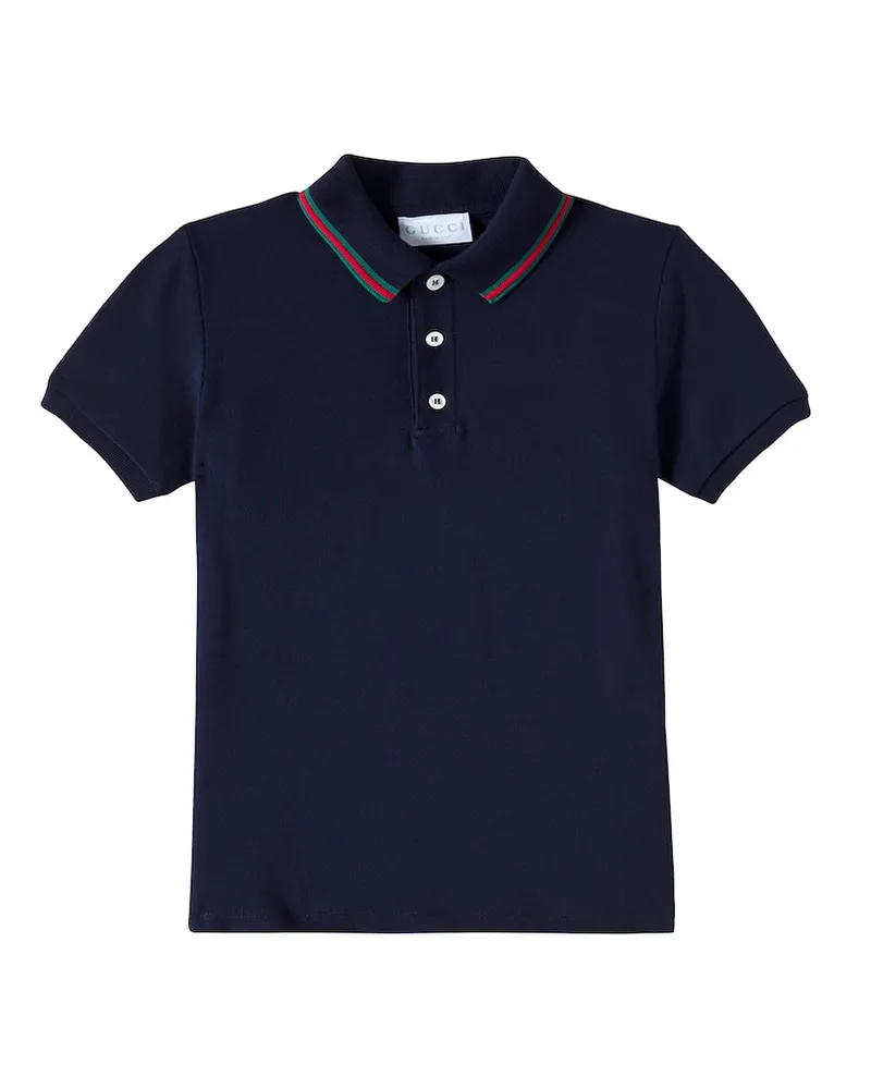 Gucci Polohemd Web Stripe aus Baumwoll-Piqué Blau