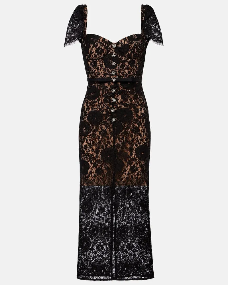 Self-Portrait Verziertes Midikleid aus Spitze Schwarz