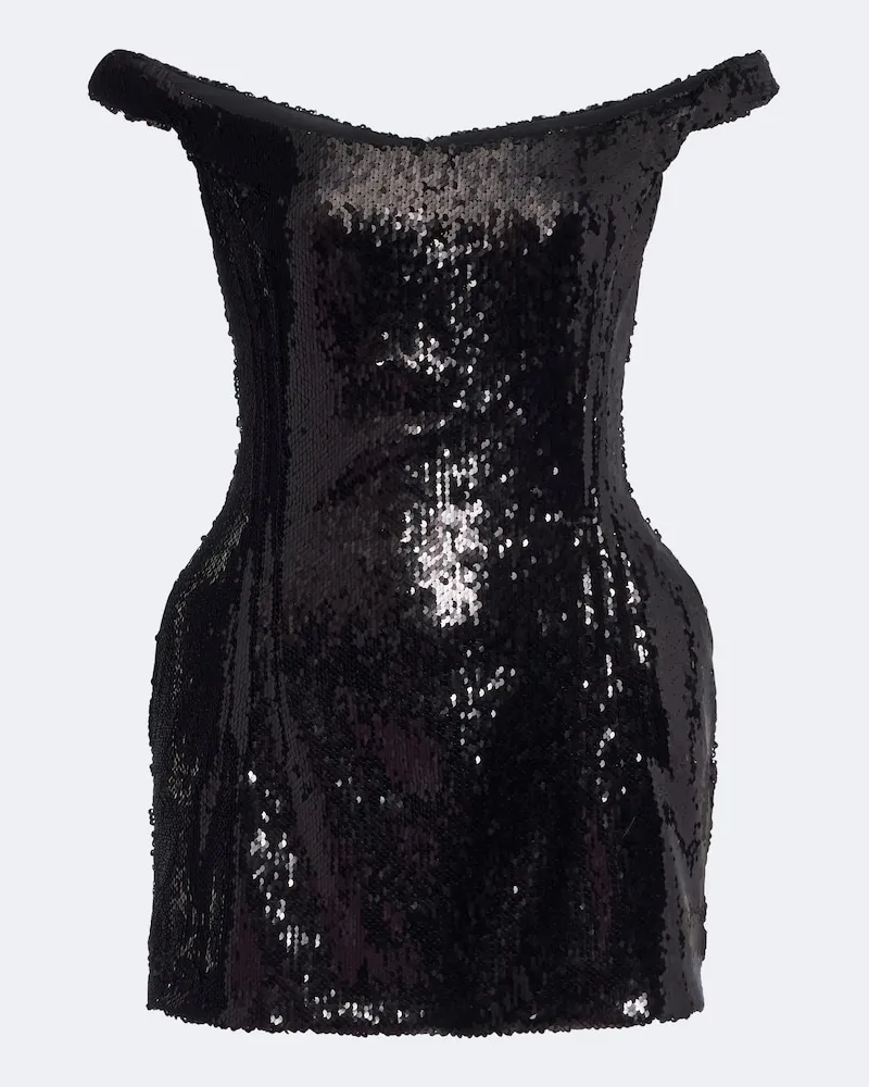 Magda Butrym Off-Shoulder-Minikleid mit Pailletten Schwarz