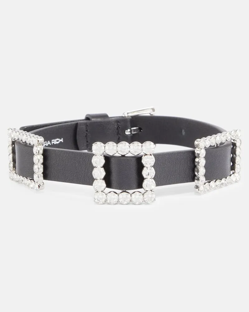 Alessandra Rich Verzierter Choker aus Leder Schwarz