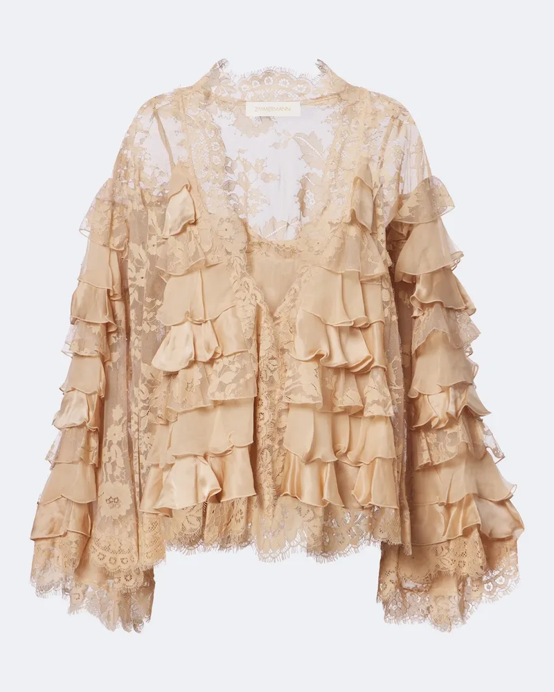 Zimmermann Bluse Valiant aus Seidenchiffon mit Spitze Beige