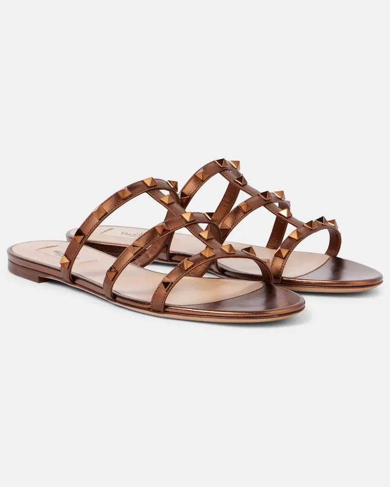 Valentino Garavani Sandalen Rockstud aus Metallic-Leder Braun