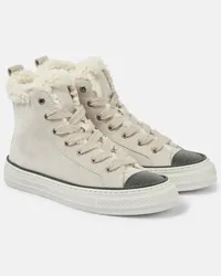 Brunello Cucinelli High-Top Sneakers aus Veloursleder mit Shearling Beige