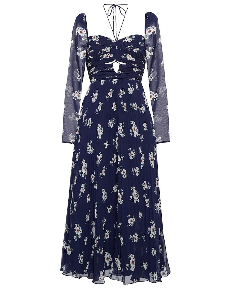 Self-Portrait Midikleid aus Chiffon mit Cut-outs Blau