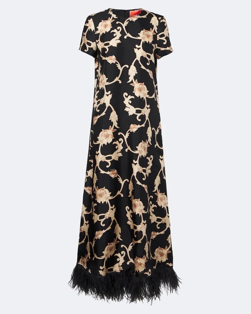 La DoubleJ Maxikleid Buttercup aus Seide mit Federn Multicolor