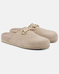 Gucci Slippers GG Horsebit aus Veloursleder Beige