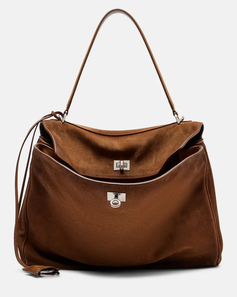 Balenciaga Tote Bag Rodeo Medium aus Veloursleder Braun