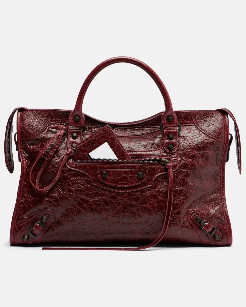 Balenciaga Tote Bag Le City Medium aus Leder Burgunderrot