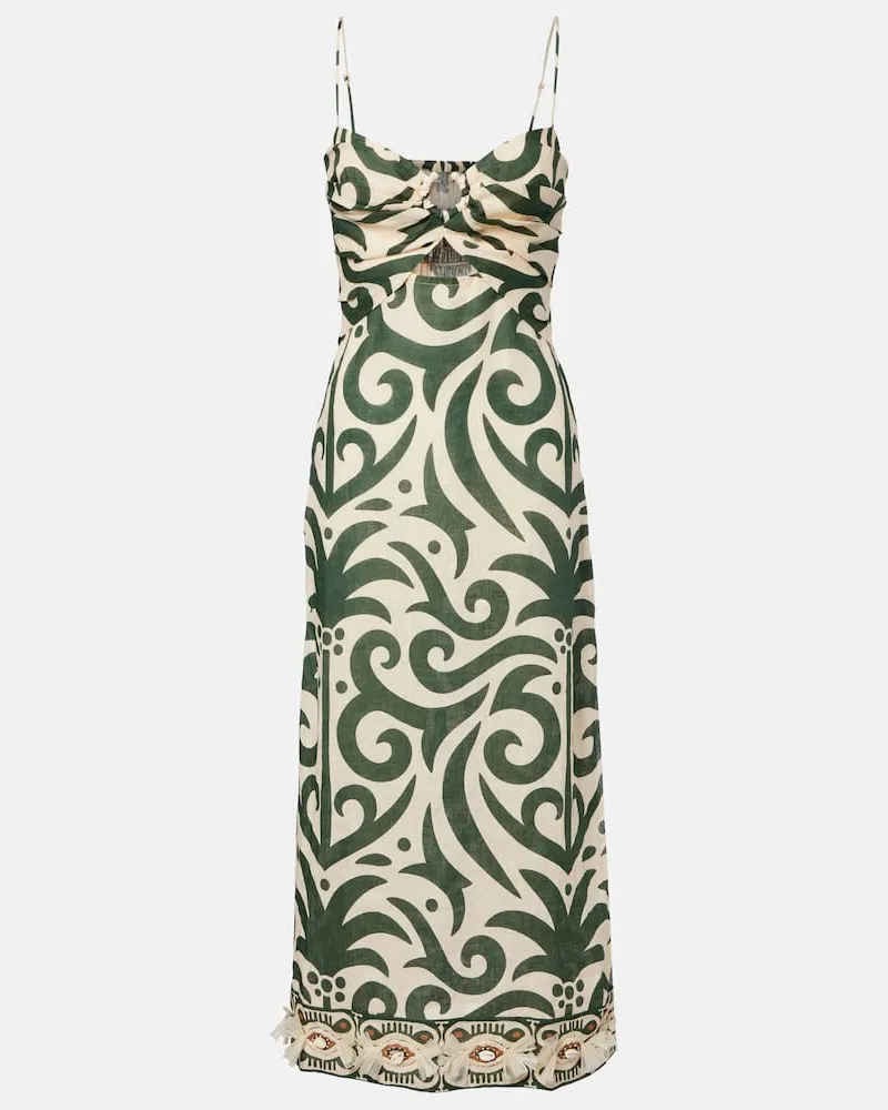 Johanna Ortiz Midikleid Water Adventure aus Leinen Multicolor