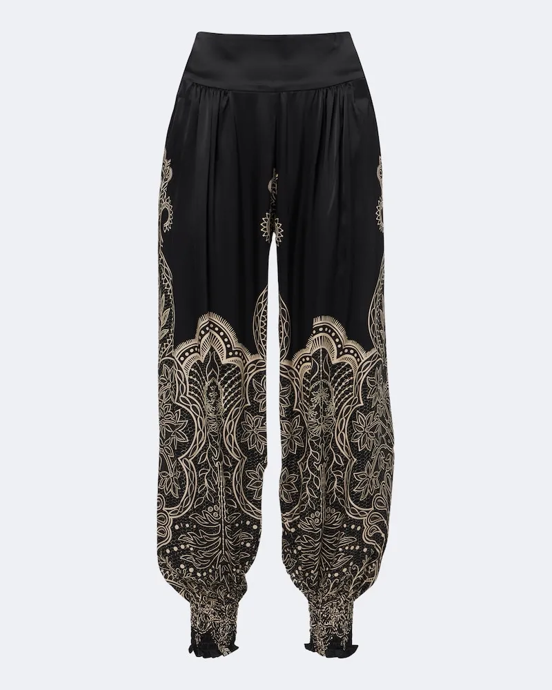 Johanna Ortiz Bedruckte Ballonhose Joy aus Seide Schwarz