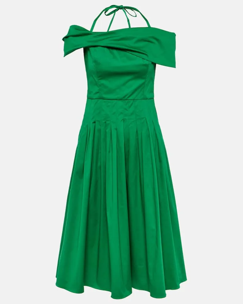Oscar de la Renta Off-Shoulder-Midikleid aus Seide Grün