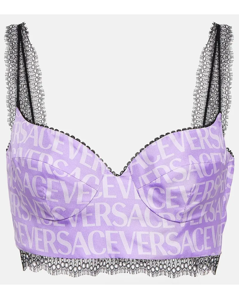 Versace Bralette aus Seide mit Spitze Lila