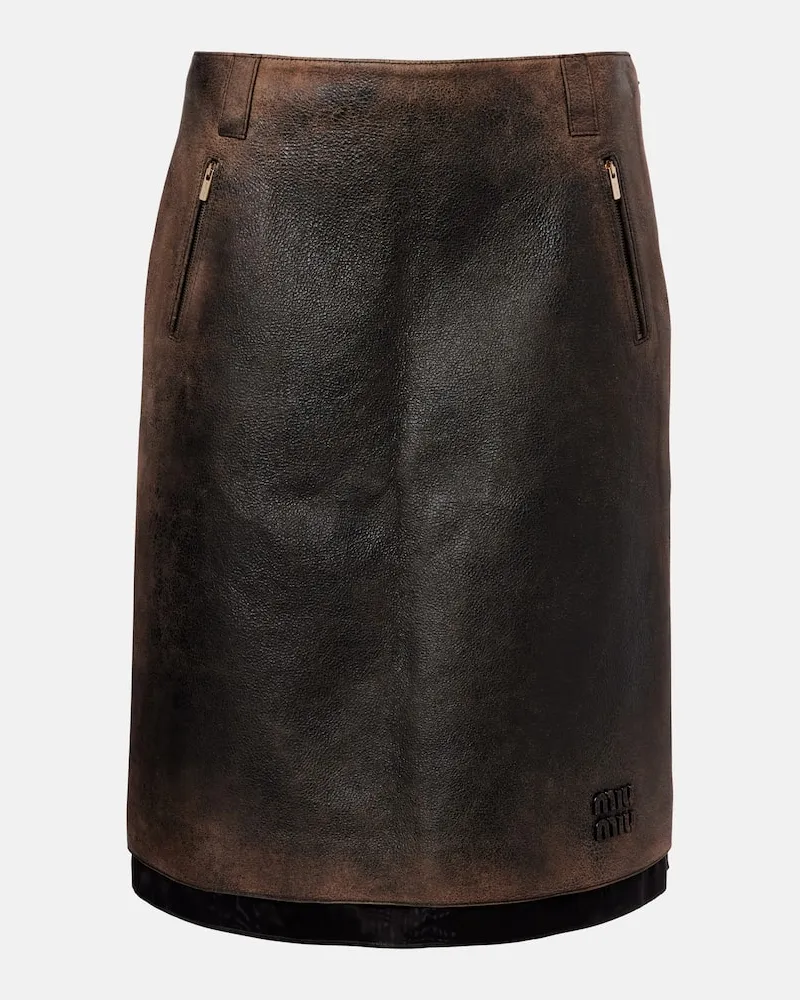 Miu Miu Midirock aus Leder mit Veloursleder Schwarz