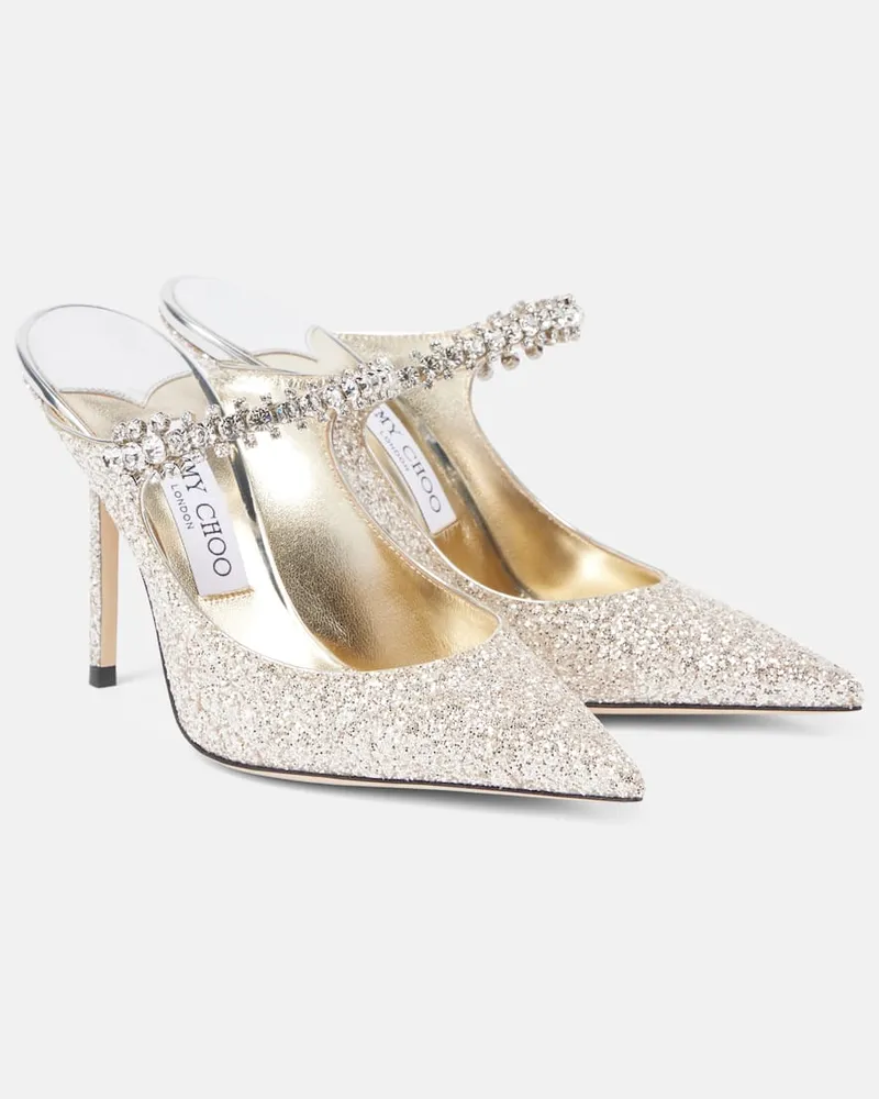 Jimmy Choo Mules Bing 100 mit Glitter und Kristallen Metallic