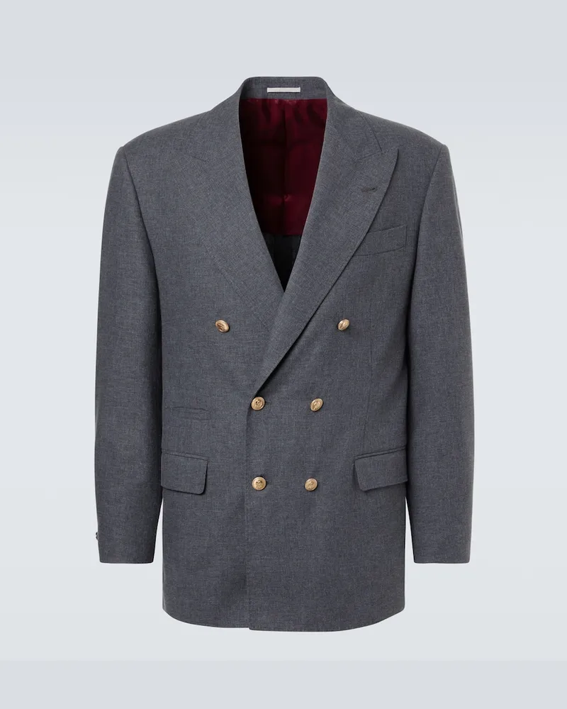 Brunello Cucinelli Blazer aus Wolle, Baumwolle und Seide Grau
