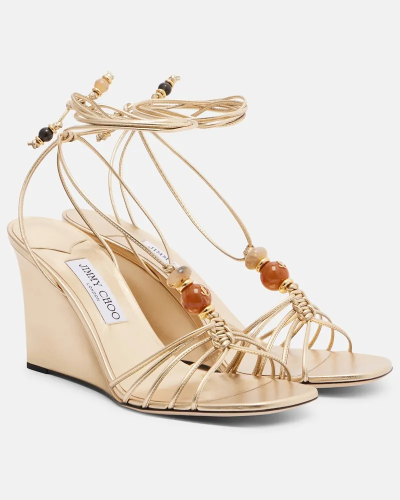 Jimmy Choo Verzierte Wedge-Sandalen Lova aus Leder Gold