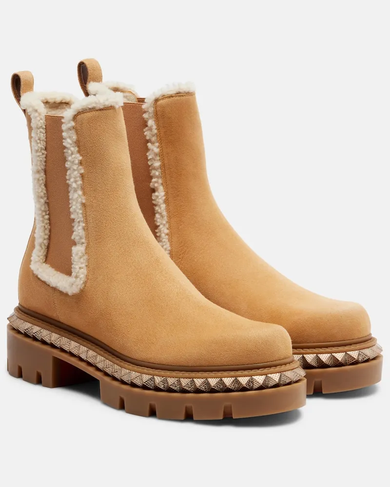 Christian Louboutin Chelsea Boots St Emilia aus Veloursleder mit Shearling Beige