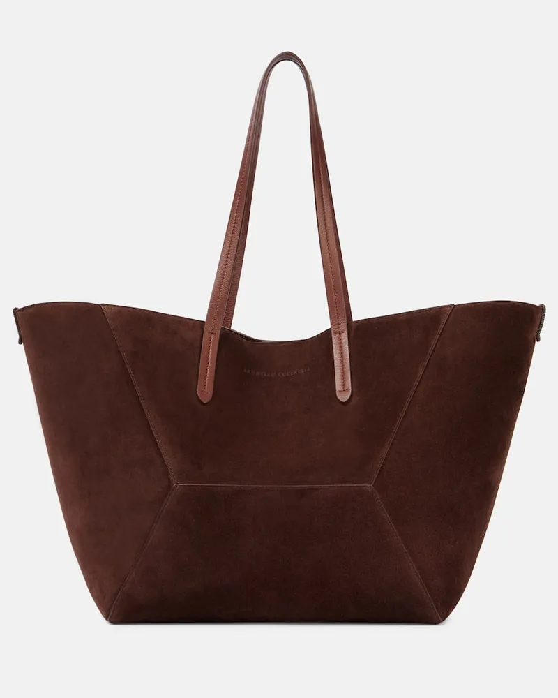 Brunello Cucinelli Tote Bag BC Duo Large aus Veloursleder Braun