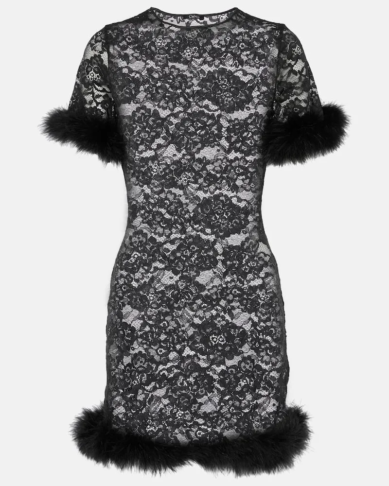 Oséree Oséree Minikleid O-Lover aus Spitze mit Federn Schwarz