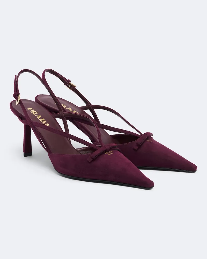 Prada Slingback-Pumps aus Veloursleder Burgunderrot