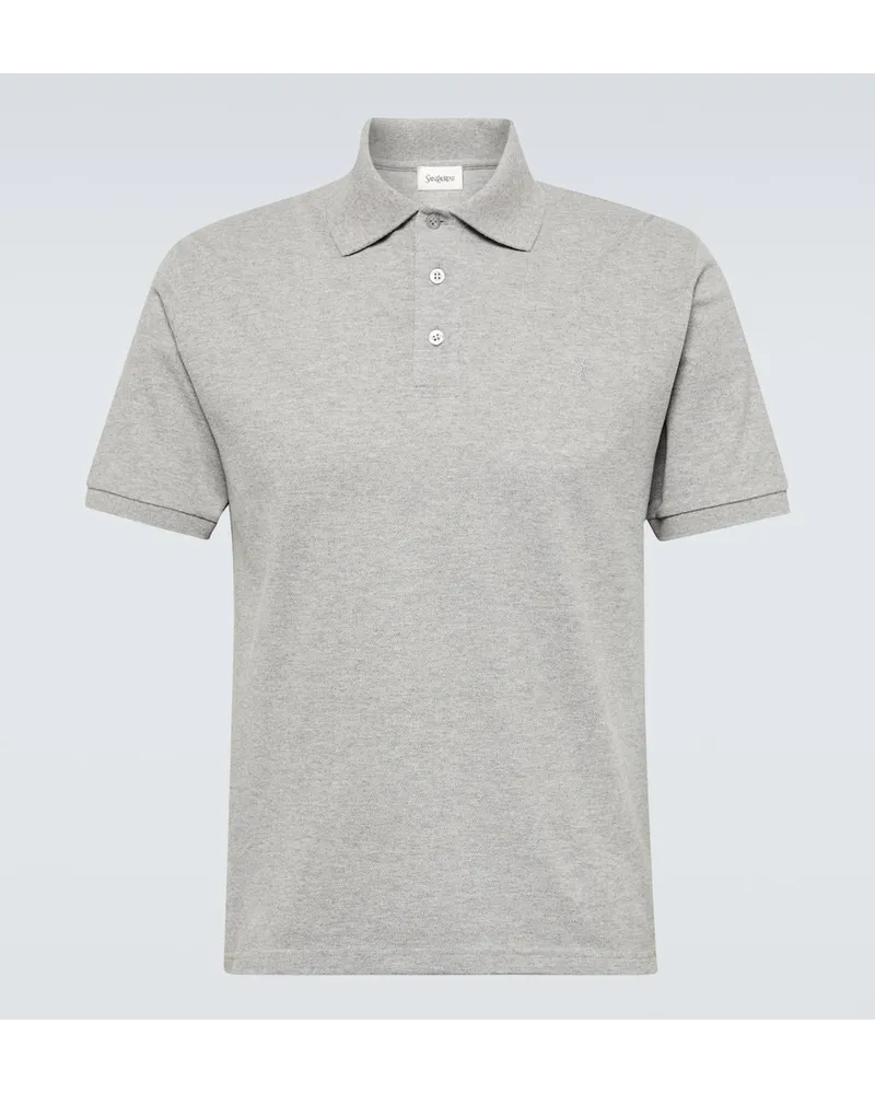 Saint Laurent Polohemd Cassandre aus Piqué Grau