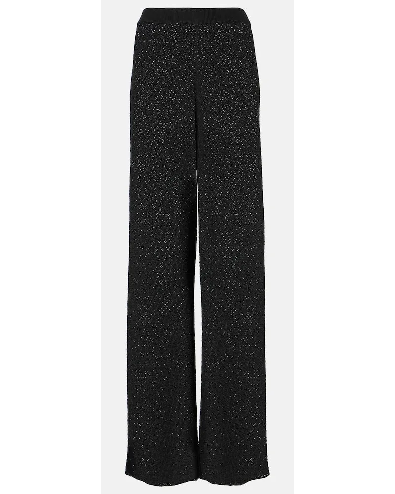 Totême Weite High-Rise-Hose aus Häkelstrick Schwarz