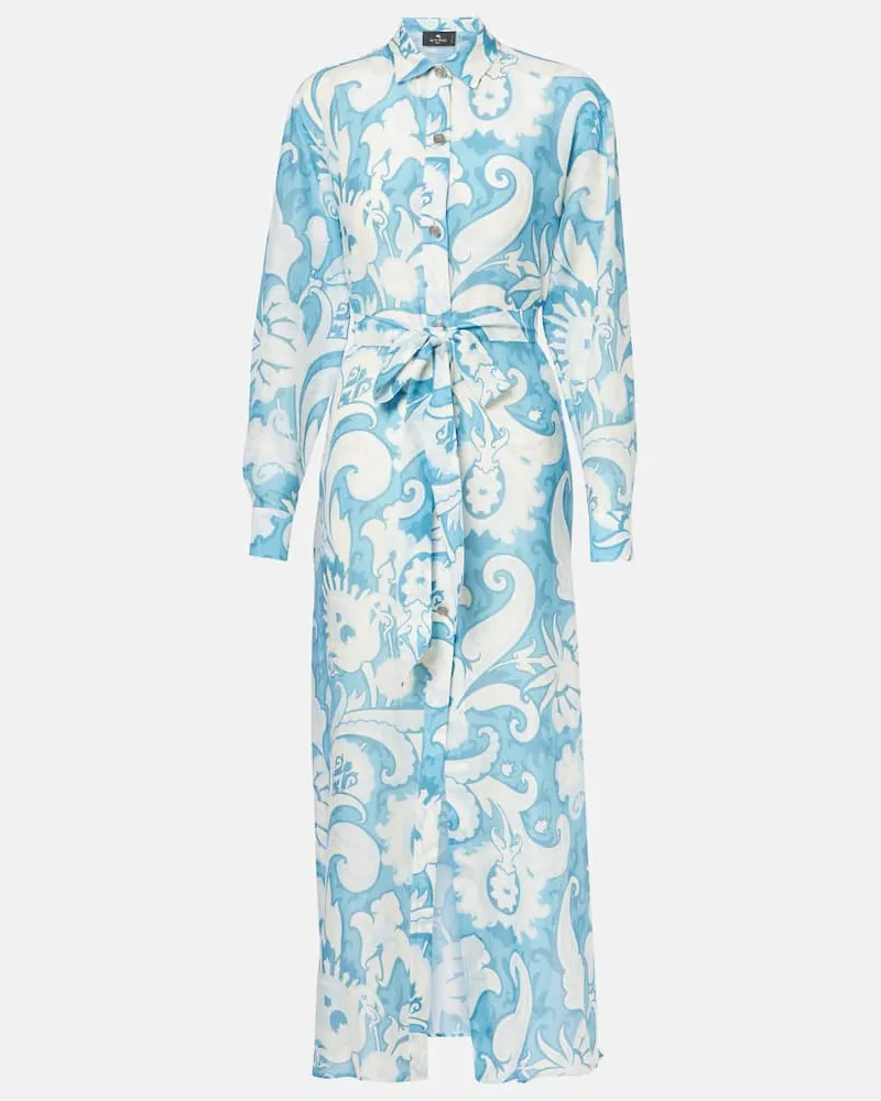 Etro Hemdblusenkleid aus Baumwolle und Seide Multicolor