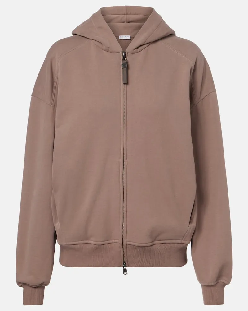 Brunello Cucinelli Kapuzenjacke aus Baumwoll-Jersey Braun