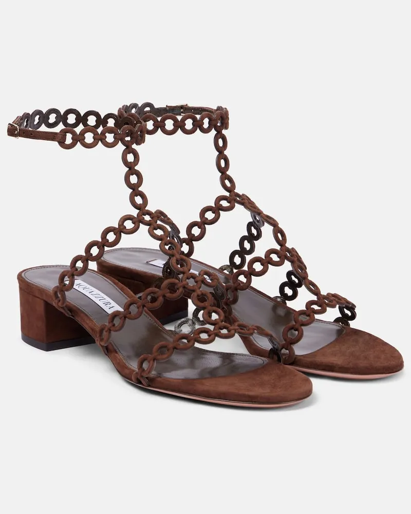 Aquazzura Sandalen Infinity Chain 35 aus Veloursleder Braun