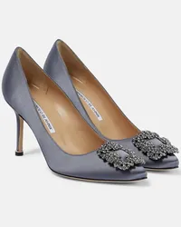 Manolo Blahnik Verzierte Pumps Hangisi 90 aus Satin Grau