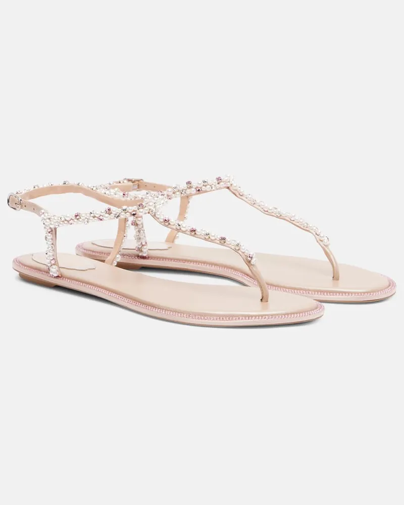 René Caovilla Sandalen Diana aus Satin mit Zierperlen Pink
