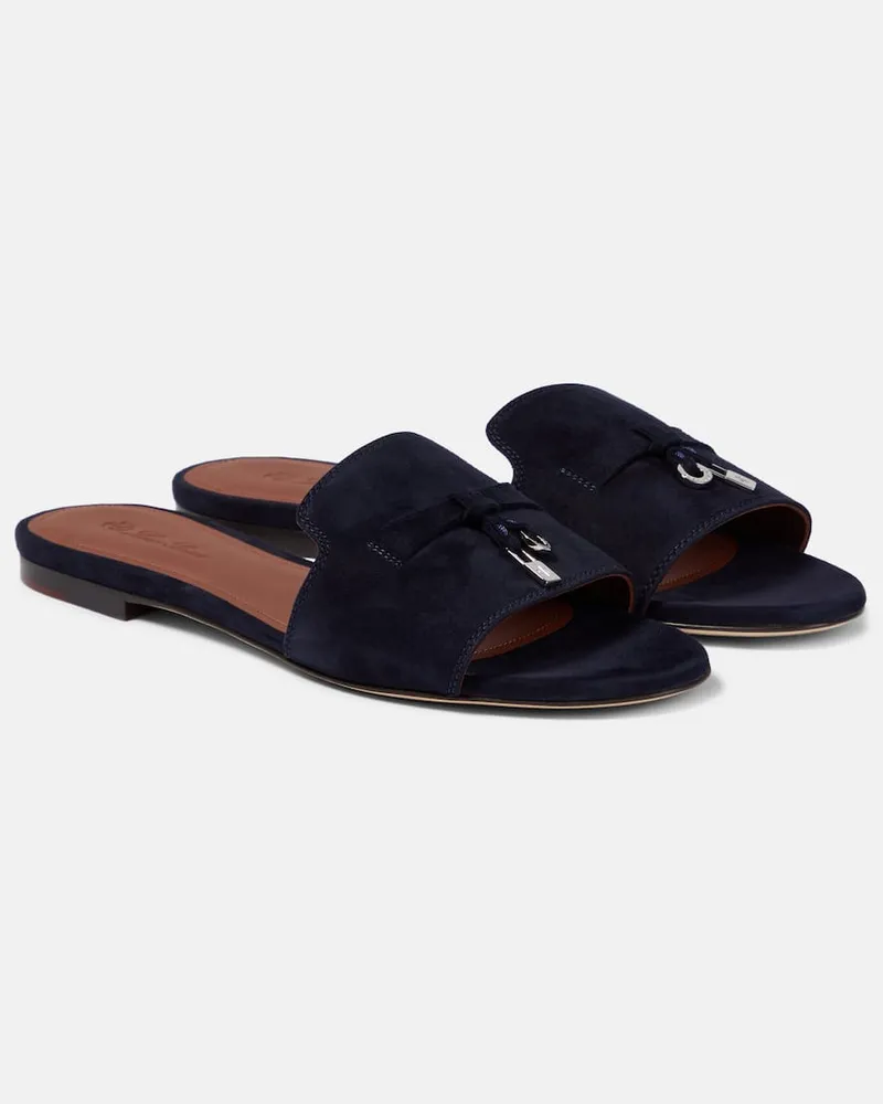 Loro Piana Pantoletten Summer Charms aus Veloursleder Blau
