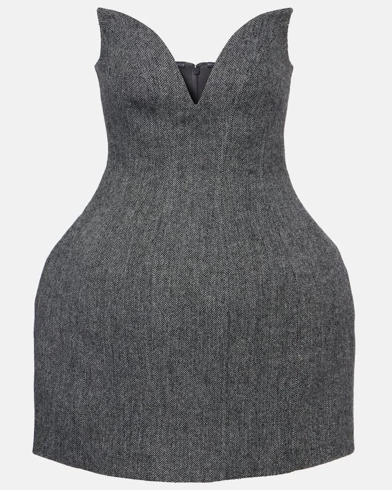 Self-Portrait Bustier-Kleid aus einem Wollgemisch Grau