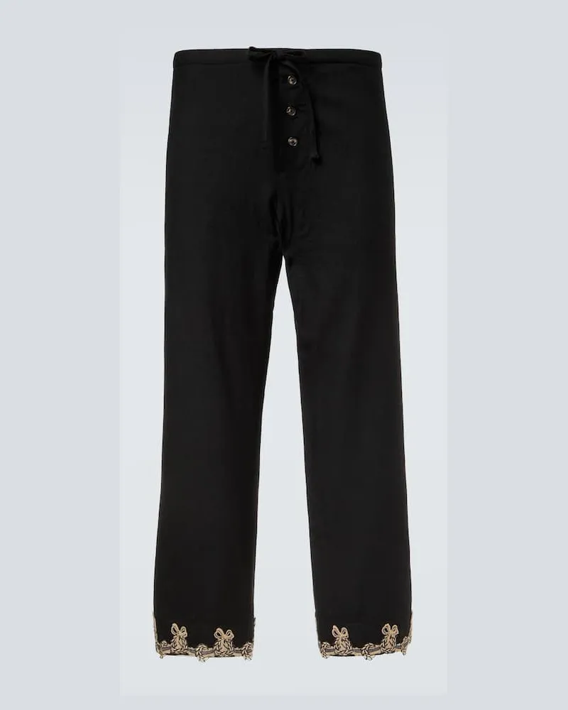 BODE Weite Hose Laurelist aus Wollflanell Schwarz